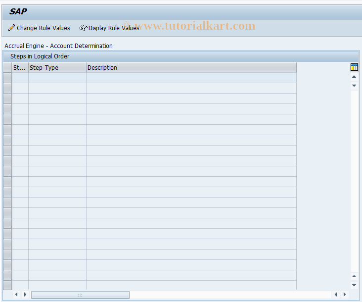 SAP TCode ACEPSADCONT01 - Account Determntn: Maintn Entry Step 01