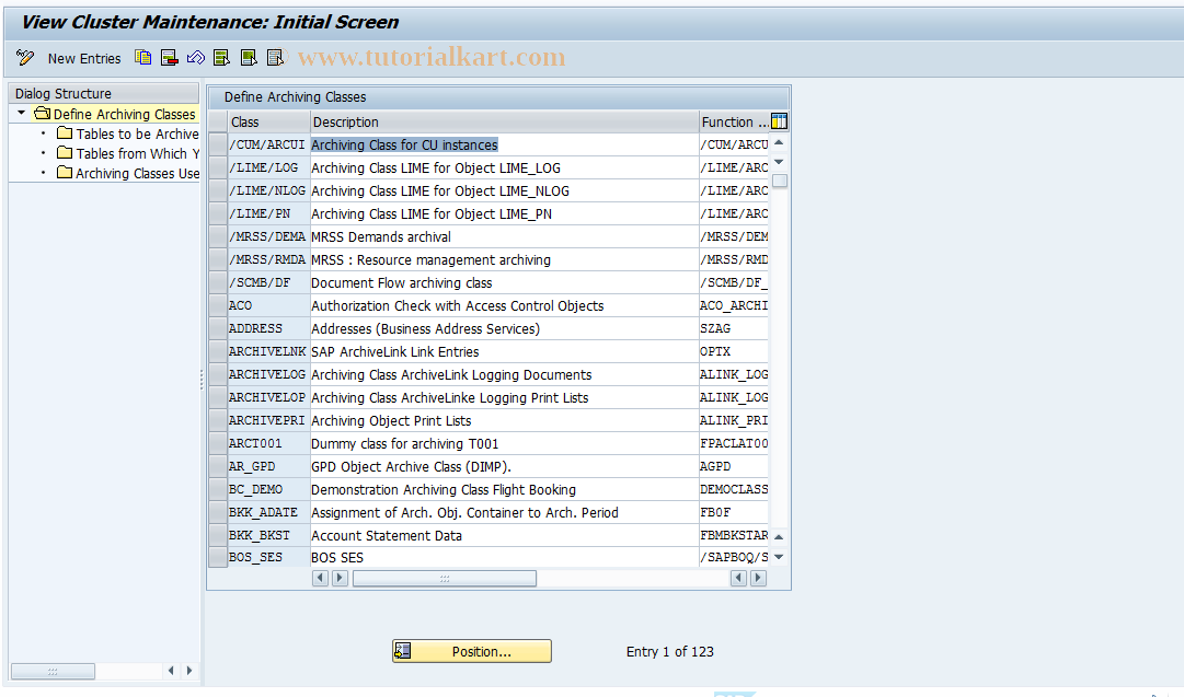 SAP TCode ACLA - Define Archiving Classes