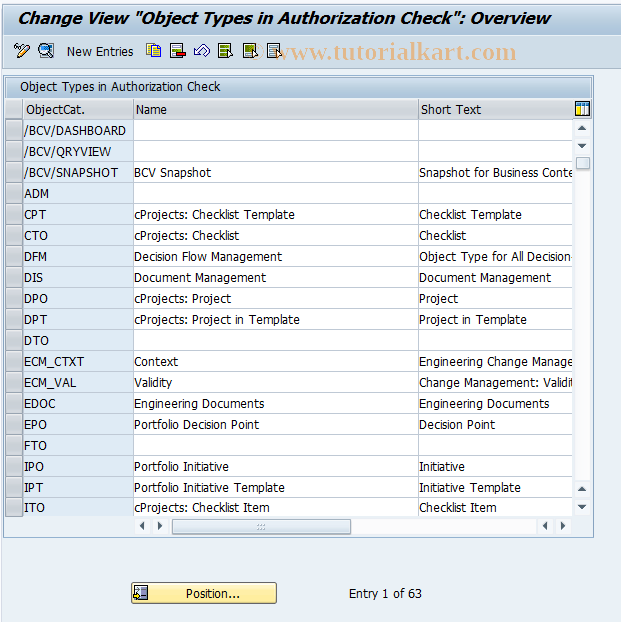 SAP TCode ACO2 - Authorization Check Object Types