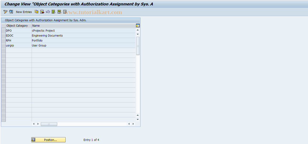 SAP TCode ACO_ADMIN_OTYPE - Object Category for Authorization Admin.