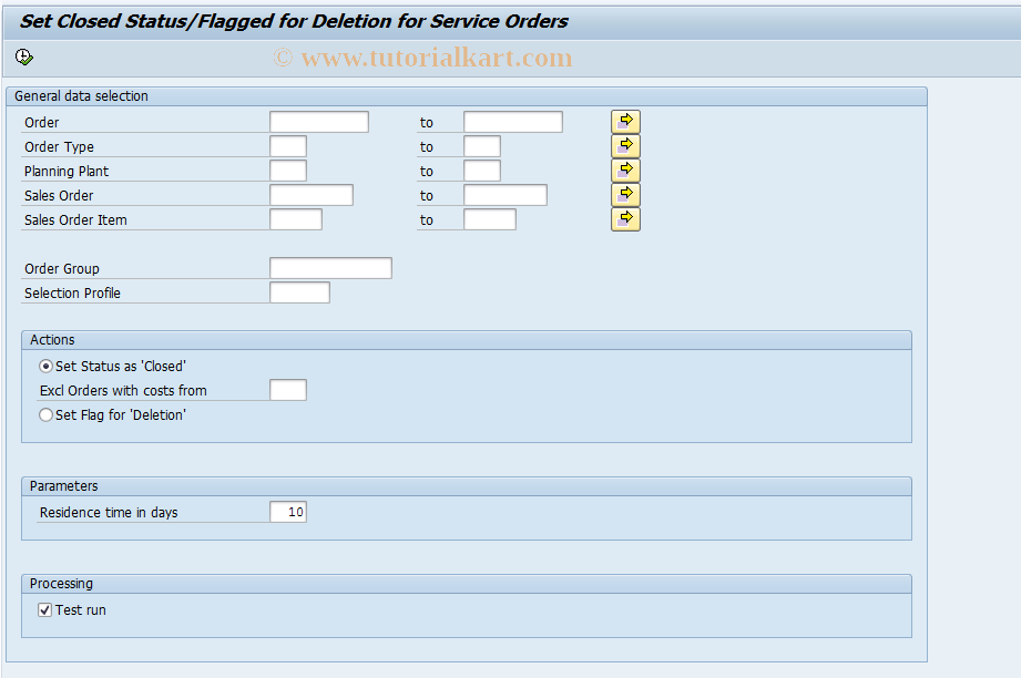 SAP TCode ADCO99 - Closure of SM Orders