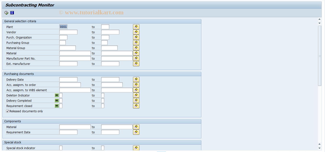 SAP TCode ADSUBCON - SUBCONTRACTING Monitor