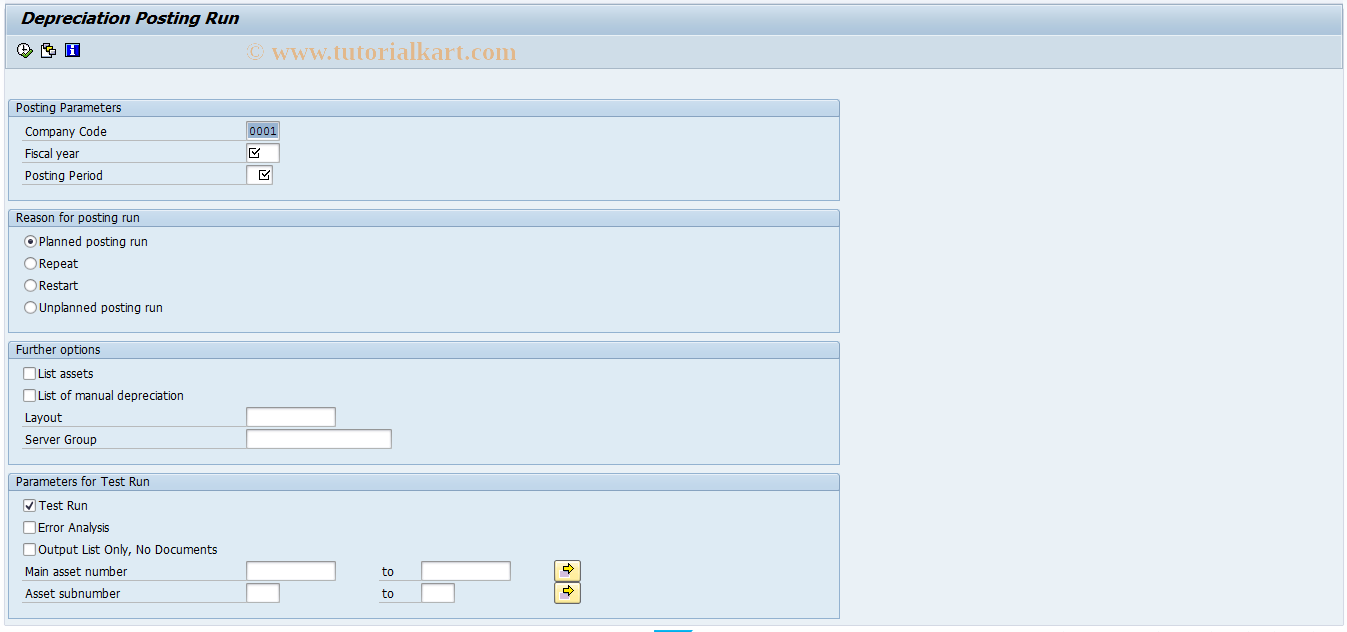 SAP TCode AFAB - Post depreciation