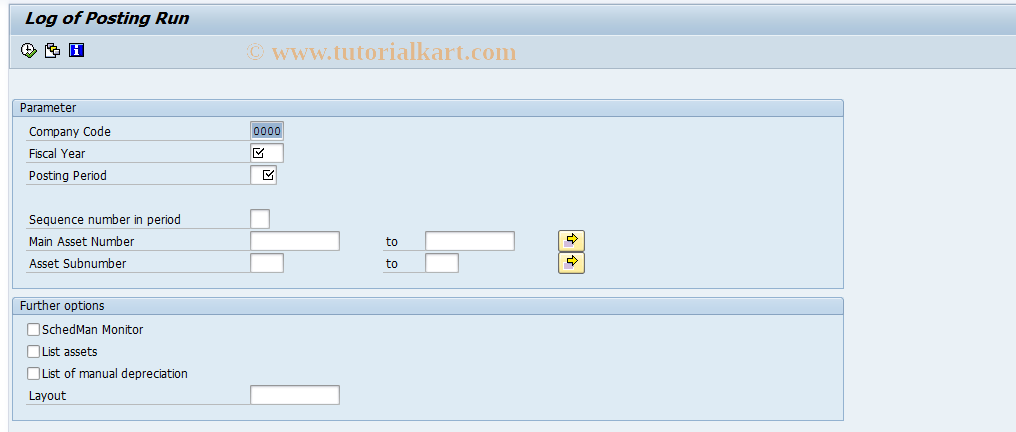 SAP TCode AFBP - Create depreciation posting log