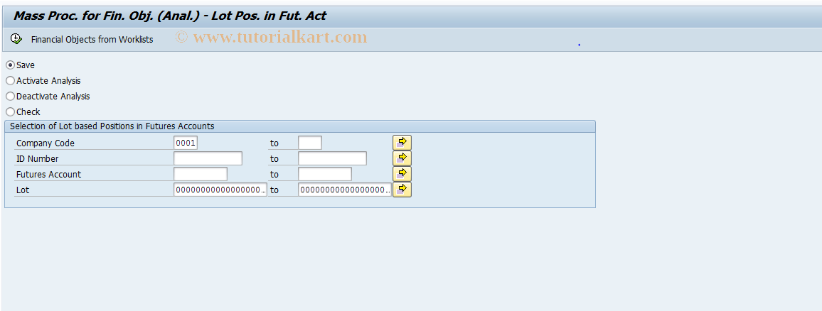 SAP TCode AFO_AP_POS3_MUPD - FO Int.:LotPosition in FAcc - Mass Procurement 