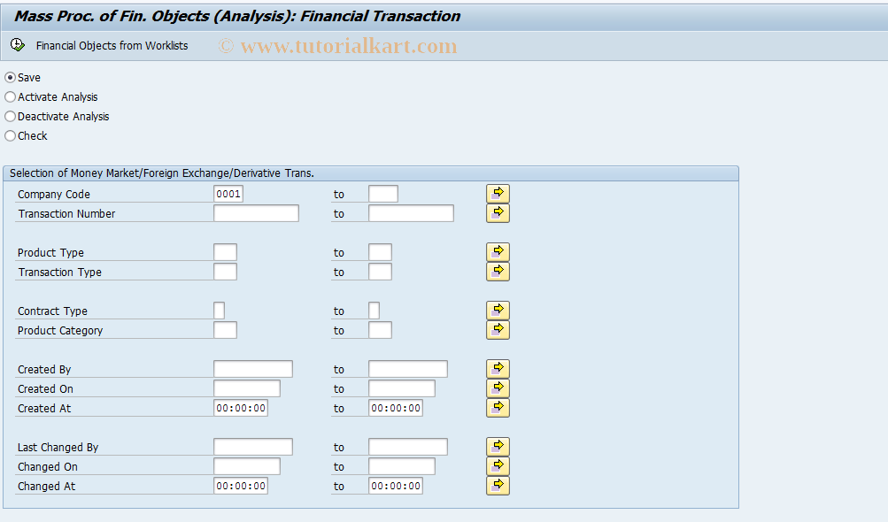 SAP TCode AFO_AP_TRTM_MUPD - FO Integ.: Open TRTM - Mass Process.