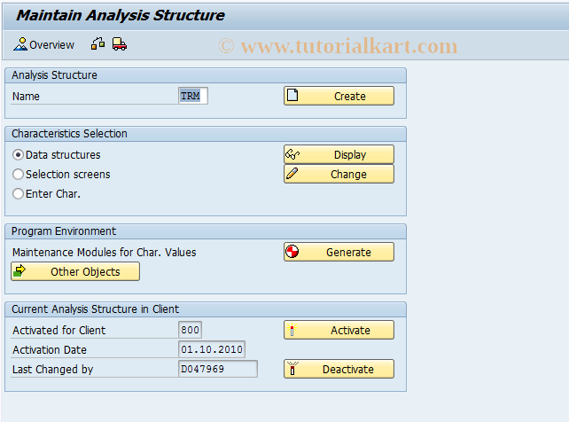 SAP TCode AFWA - Create/Maintain Analysis Structures