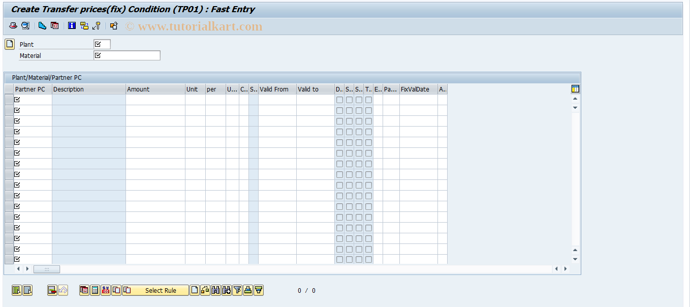 SAP TCode AKE5 - PCA Transfer Prices: Create Prices