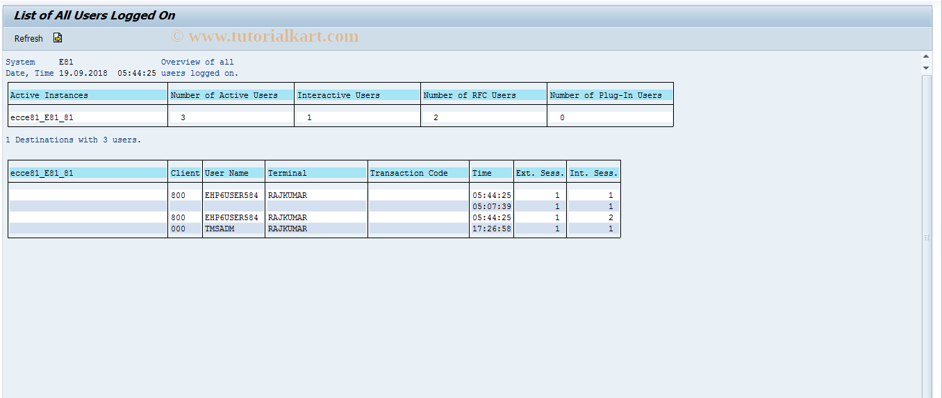 SAP TCode AL08 - Users Logged On
