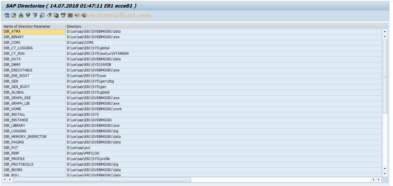 SAP TCode AL11 - Display SAP Directories