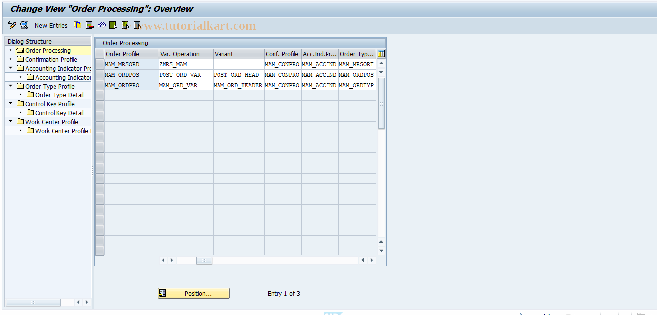 SAP TCode ALM_ME_ORDER - Order Processing Profile