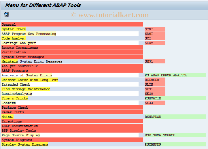 SAP TCode AMEN - ABAP Tools Menu