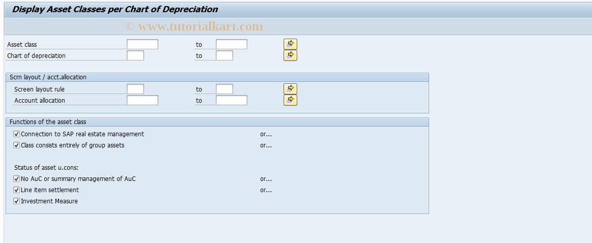 SAP TCode ANKA - Directory of asset classes