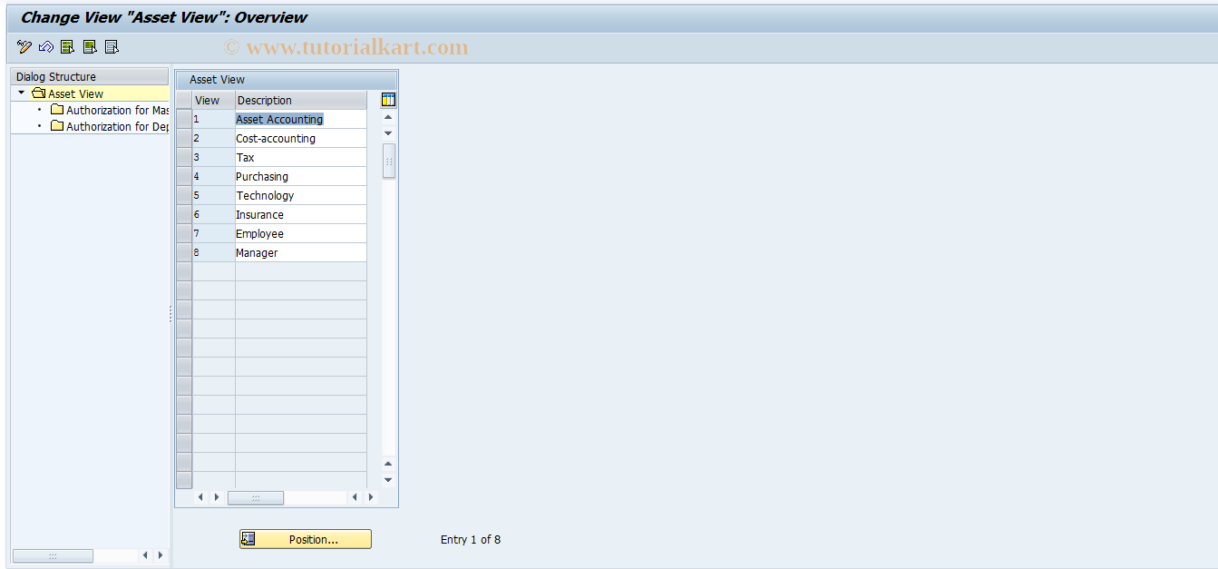 SAP TCode ANSICHT - Maintain Asset Views