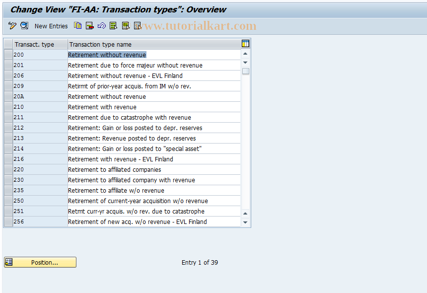 SAP TCode AO68 - Define Transaction Type