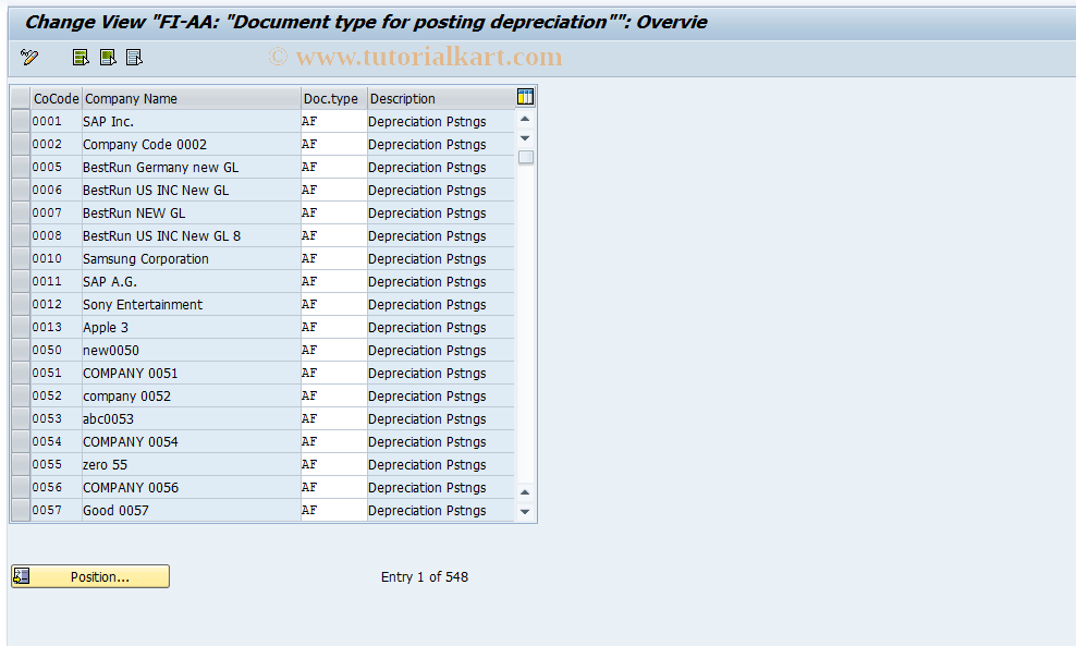 SAP TCode AO71 - Document type for posting depreciation