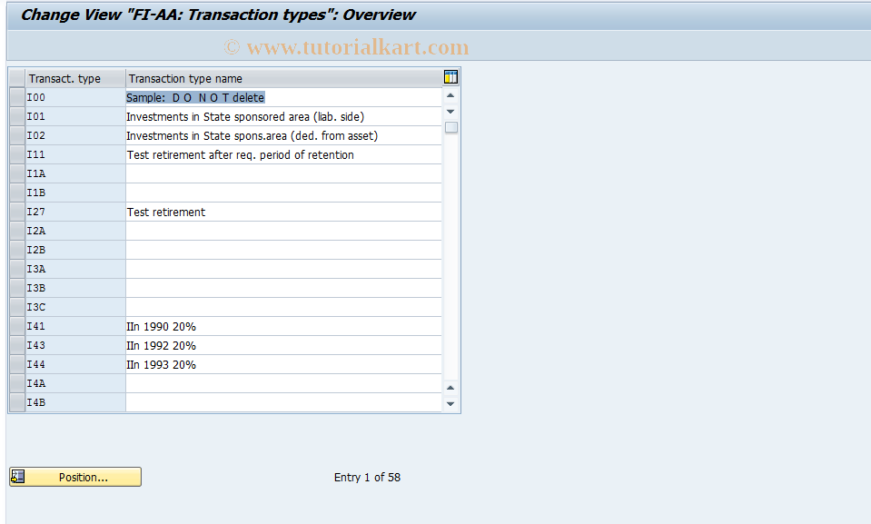 SAP TCode AO73_INV - Define Transaction Type