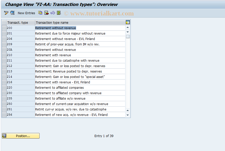 SAP TCode AO74 - Define Transaction Type