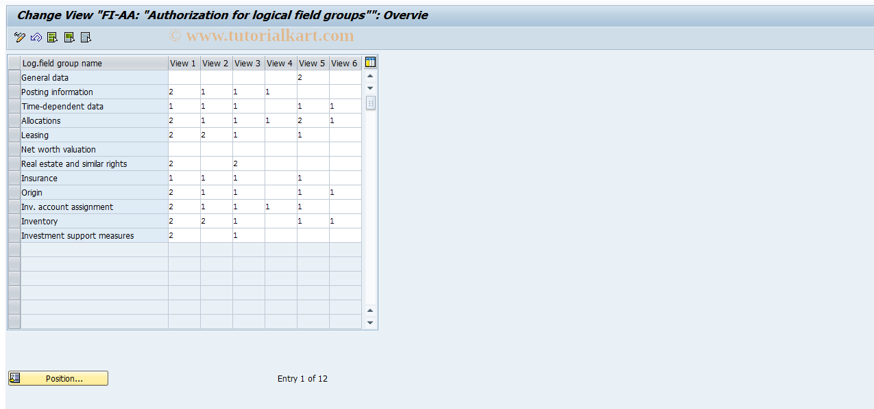 SAP TCode AO91 - Specify field group authorization