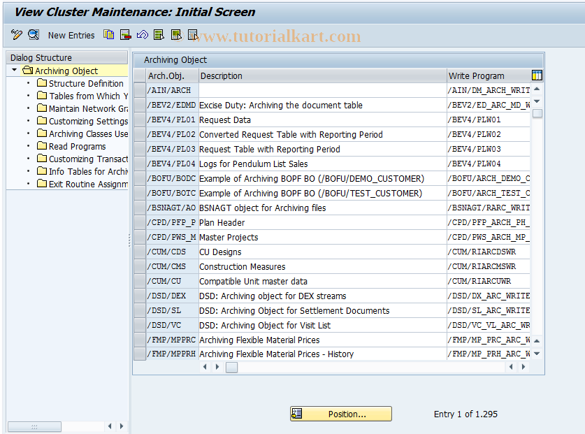 SAP TCode AOBJ - Archiving object definition