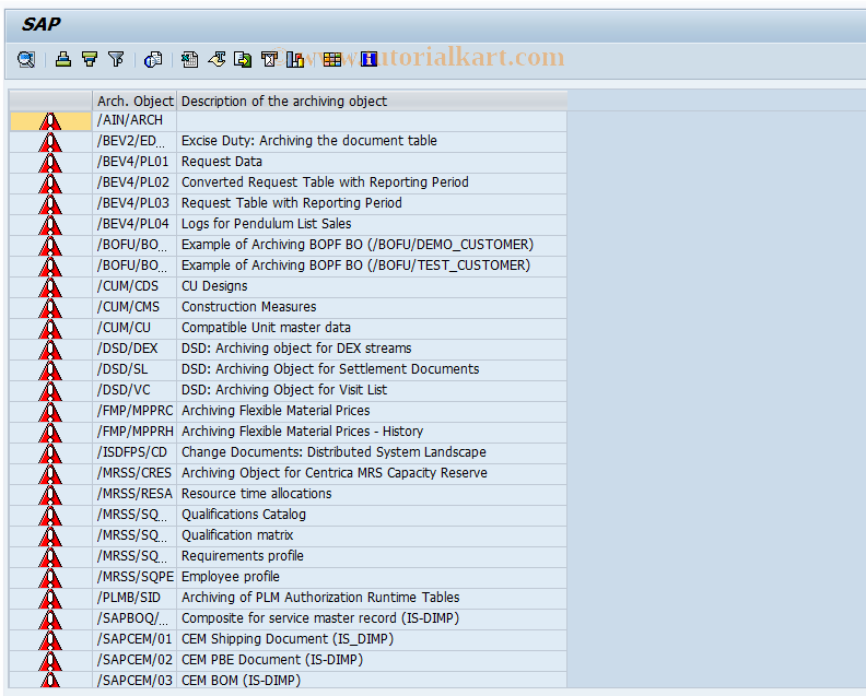 SAP TCode AOBJ_DOCU - Display Archiving Object Docu.