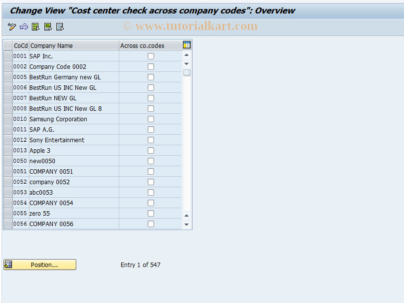 SAP TCode AOCO - Cost center check (across co.codes)