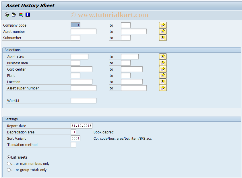 SAP TCode AR02 - Call Up Asset History Sheet