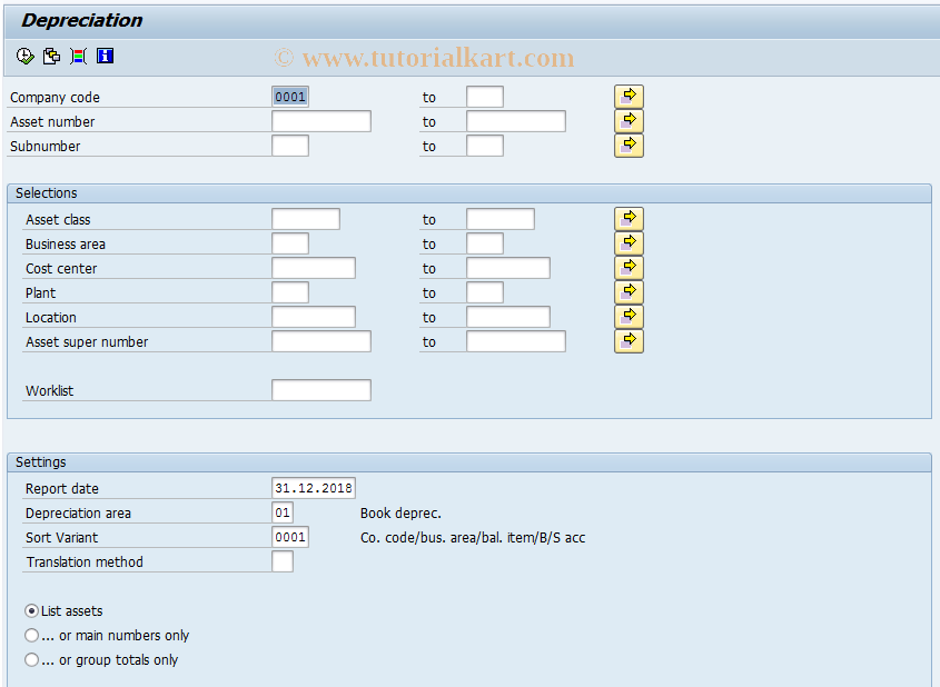 SAP TCode AR03 - Call Up Depreciation List