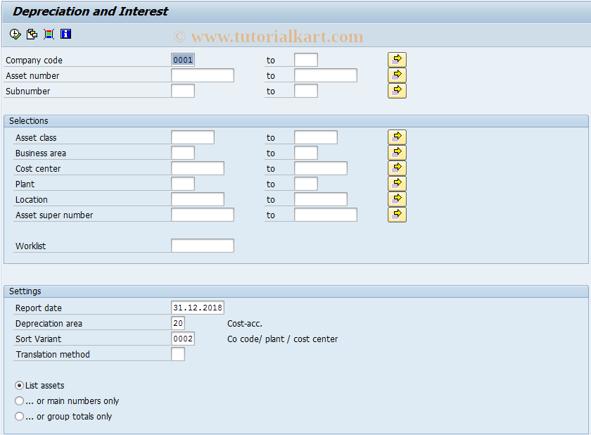 SAP TCode AR04 - Call Up Depreciation + Interest List