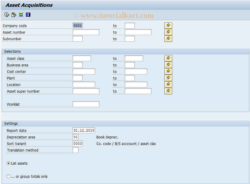 SAP TCode AR05 - Call Up Asset Acquisition List