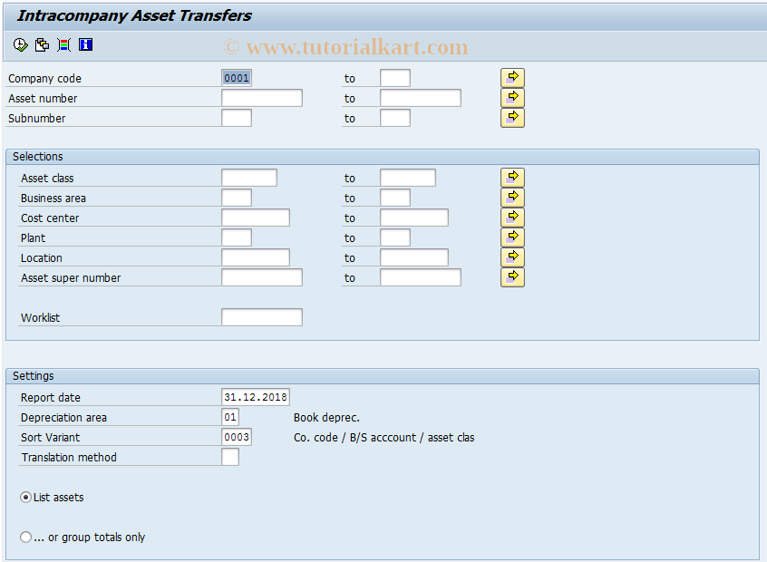 SAP TCode AR07 - Call Up Asset Transfer List