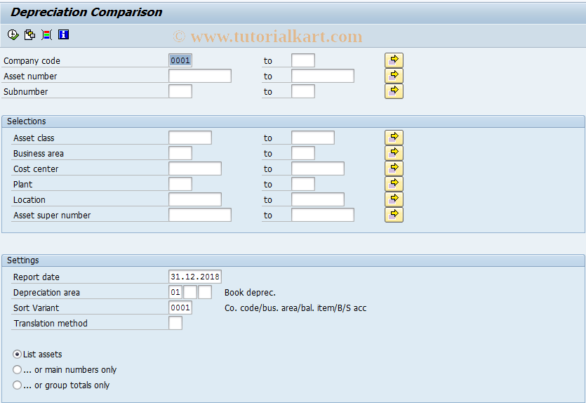 SAP TCode AR08 - Call Up Depreciation Compare List