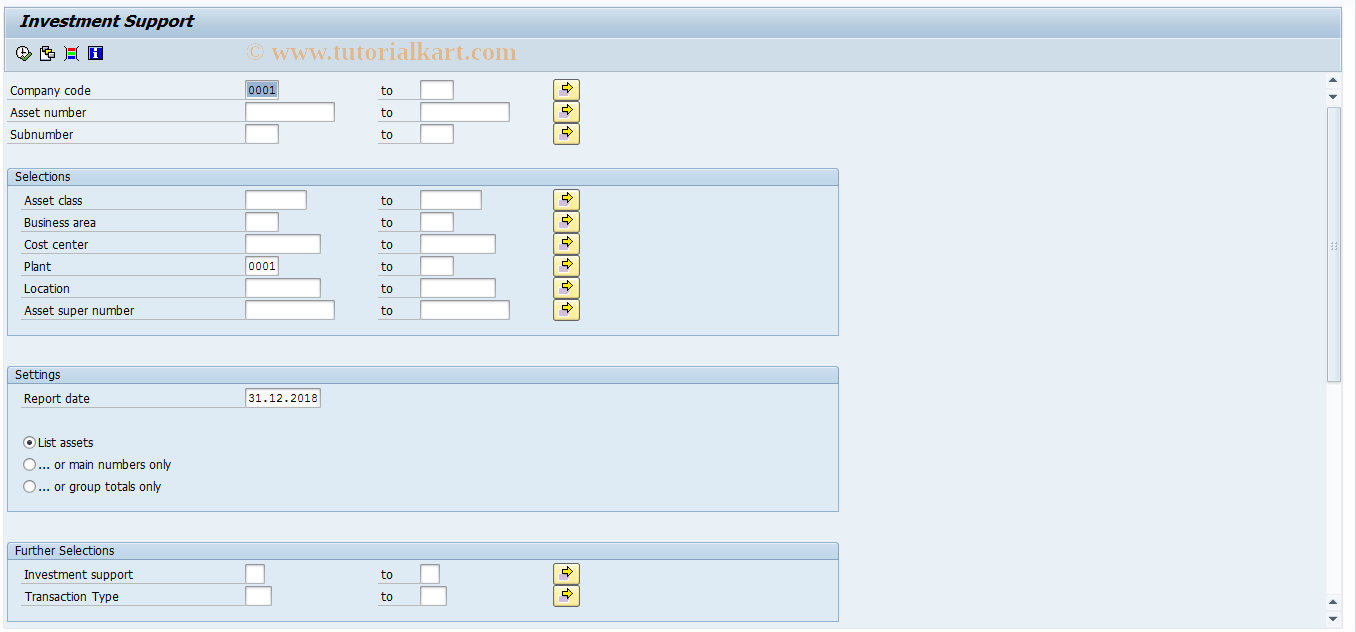 SAP TCode AR11 - Investment Grants