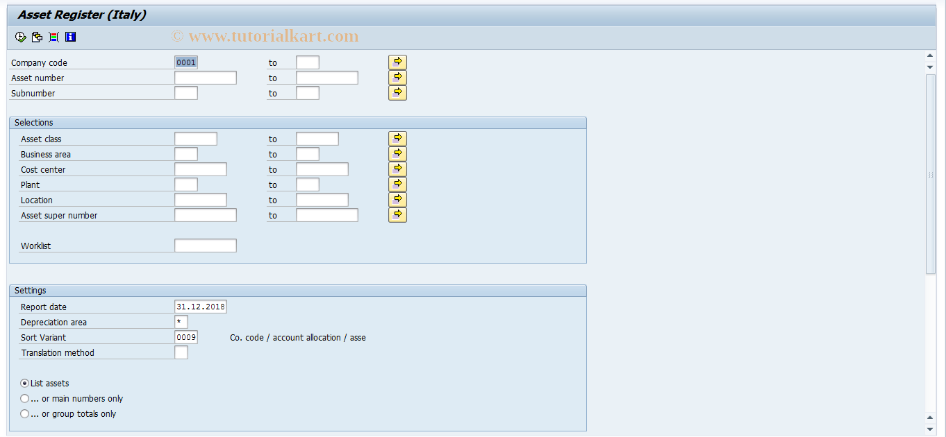 SAP TCode AR23 - Italy: Asset register