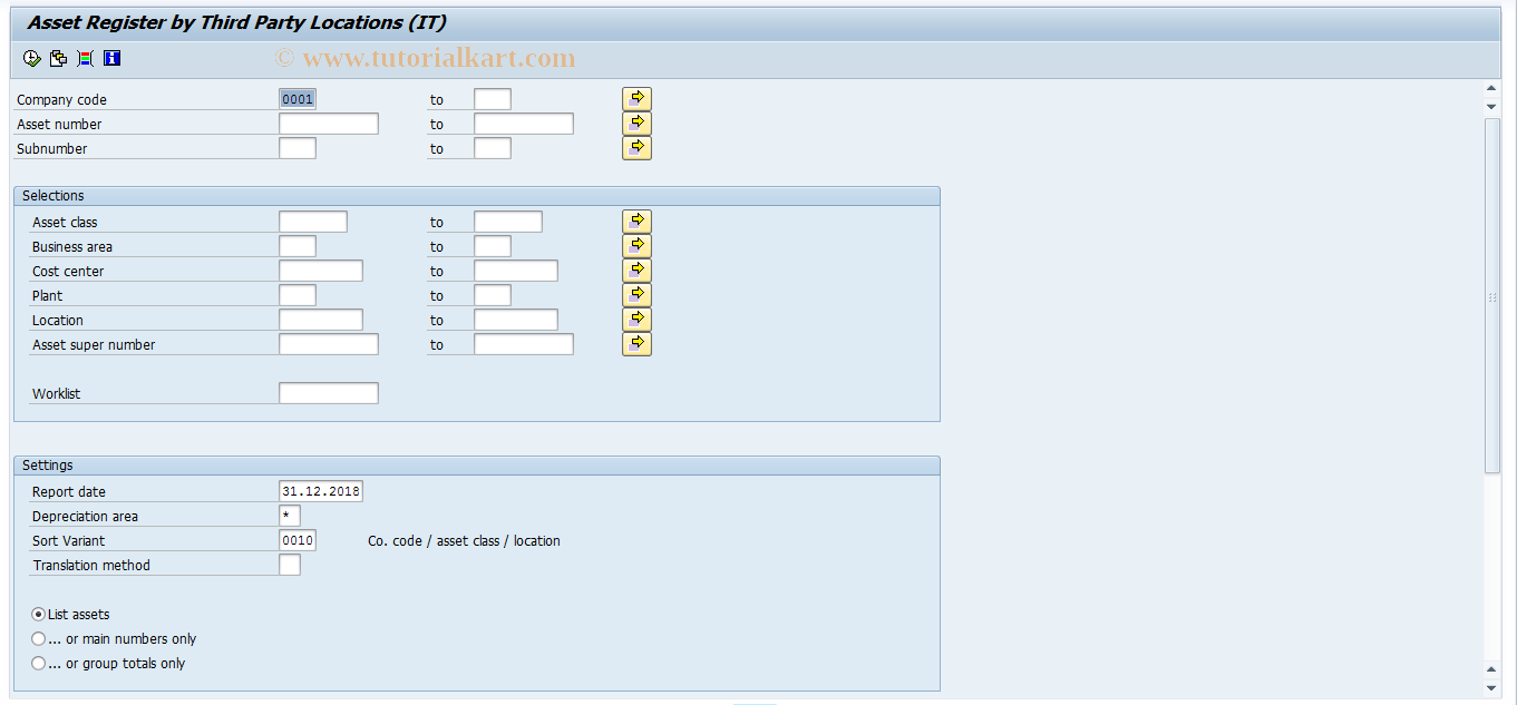 SAP TCode AR24 - Italy: Assets at 3rd party