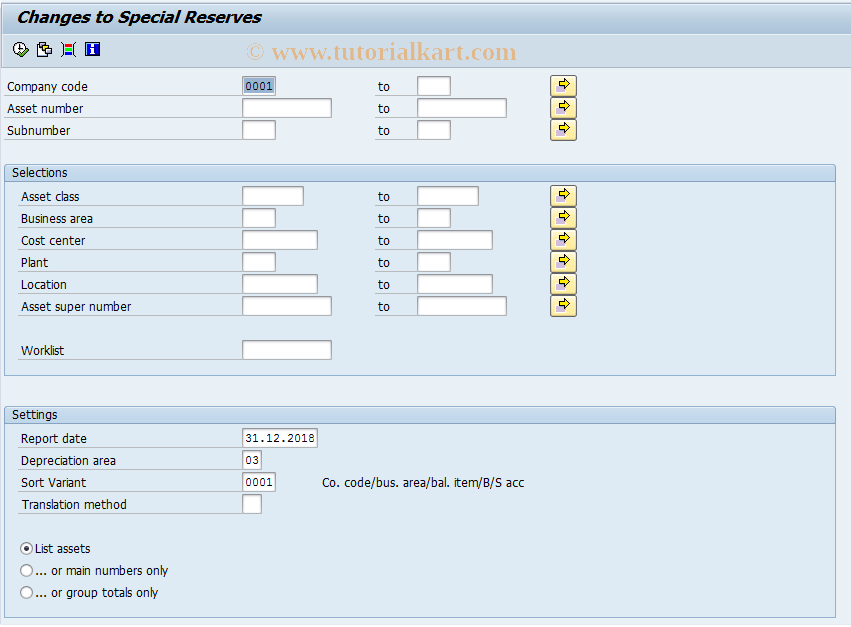 SAP TCode AR26 - Call up special reserve list