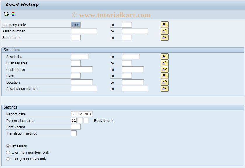 SAP TCode AR28 - Call up asset history