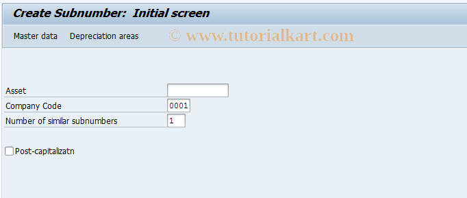 SAP TCode AS11 - Create Asset Subnumber