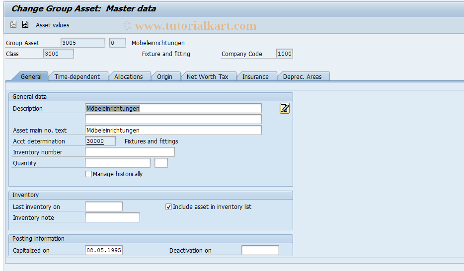 SAP TCode AS22 - Change Group Asset