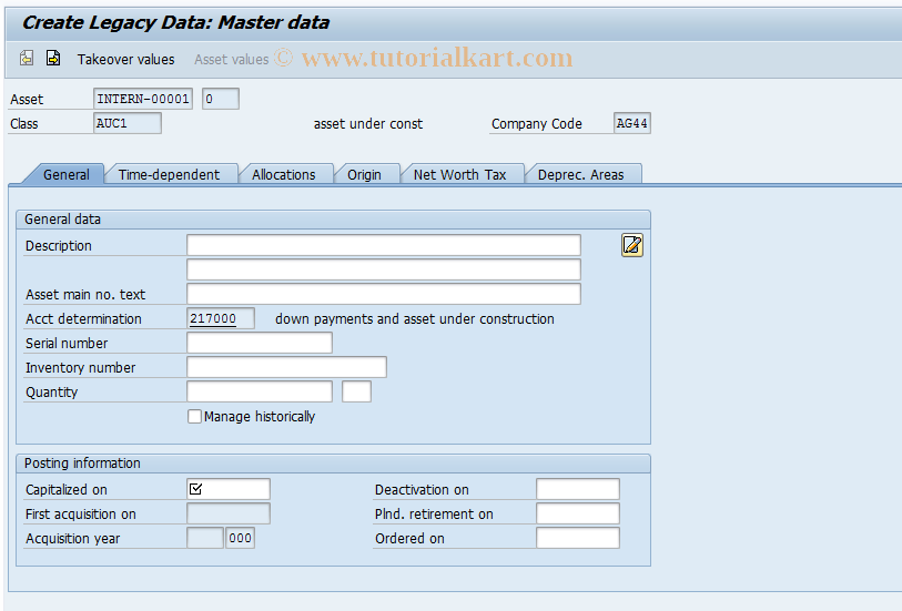 SAP TCode AS91 - Create Old Asset