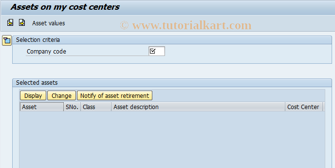 SAP TCode ASCC_GUI - Assets on My Cost Center