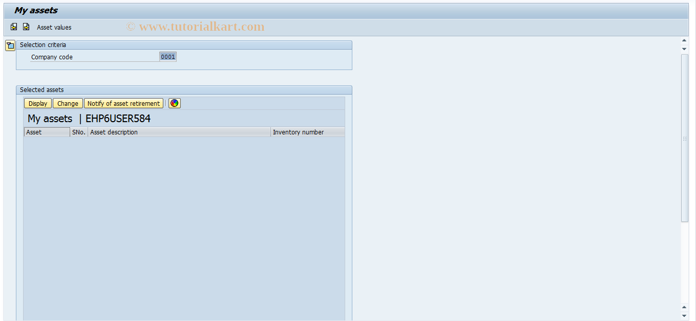 SAP TCode ASEM_GUI - My Assets - GUI Version