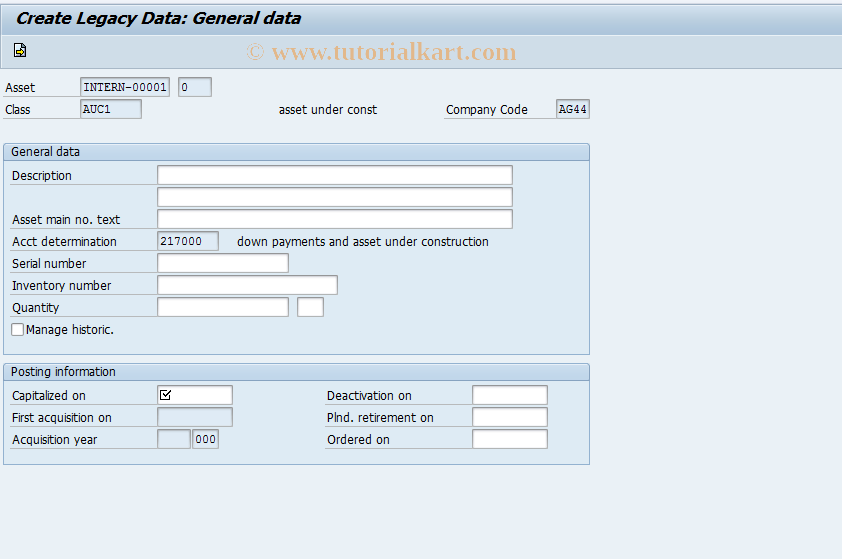 SAP TCode AT91 - Create Old Asset (old)