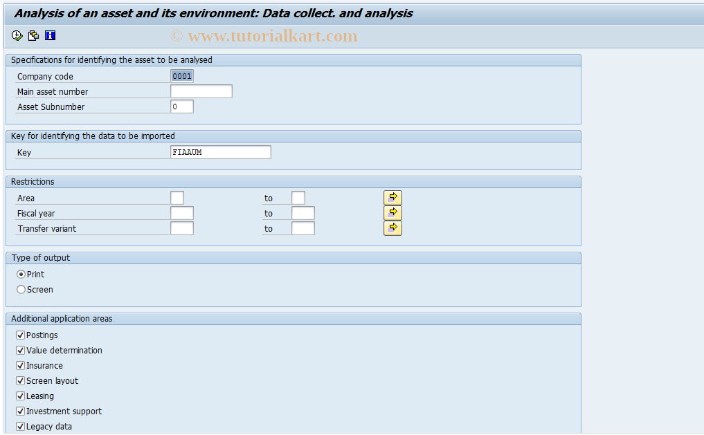 SAP TCode AUN0 - FI-AA Asset Summary