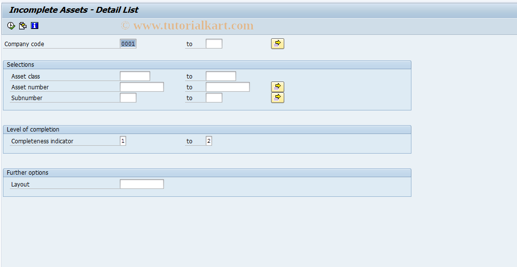 SAP TCode AUVA - FI-AA Incomplete Assets