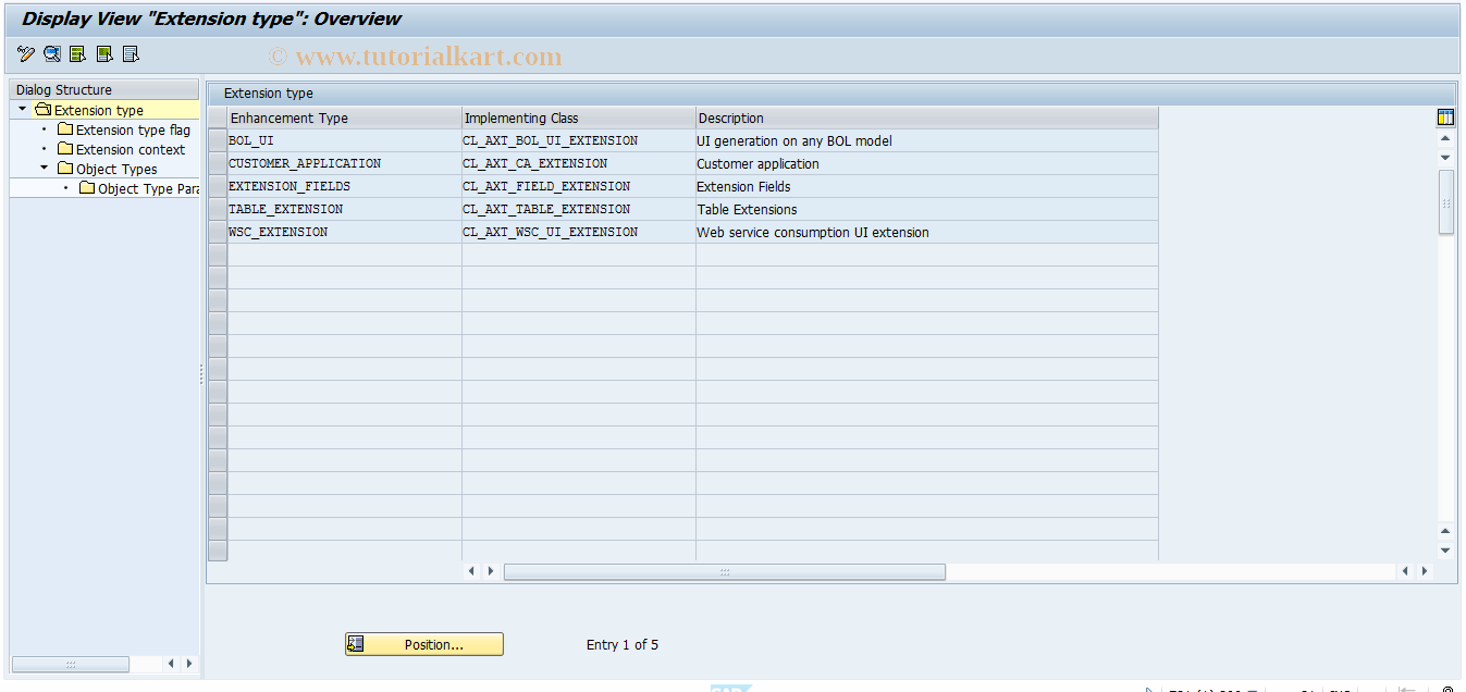 SAP TCode AXTEXT - Extensibility Extension Types Registry 