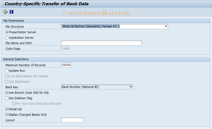 SAP TCode BAUP - Bank Data Transfer