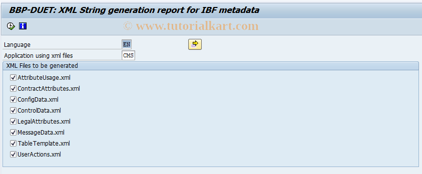 SAP TCode BBP_CMS_UIXMLGEN - BBP-DUET: XML String gen. report