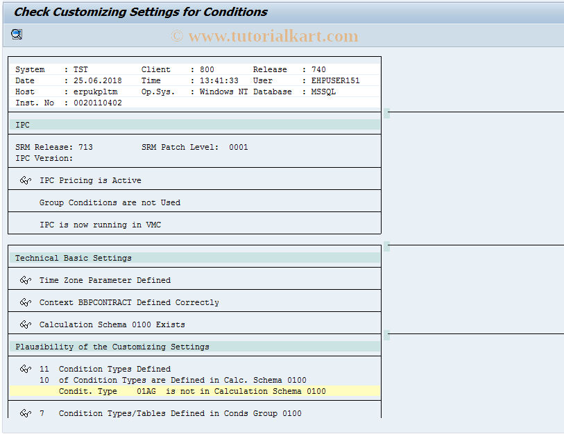 SAP TCode BBP_CND_CHECK_CUST - Check Conditions Customizing