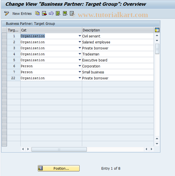 SAP TCode BC13 - Business Partner: Partner Grouping
